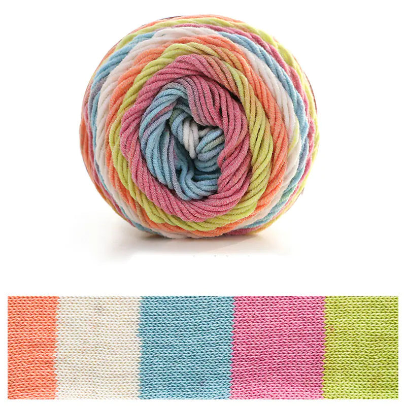 Rainbow Cotton Knitting Wool - 5 Strands for DIY Projects