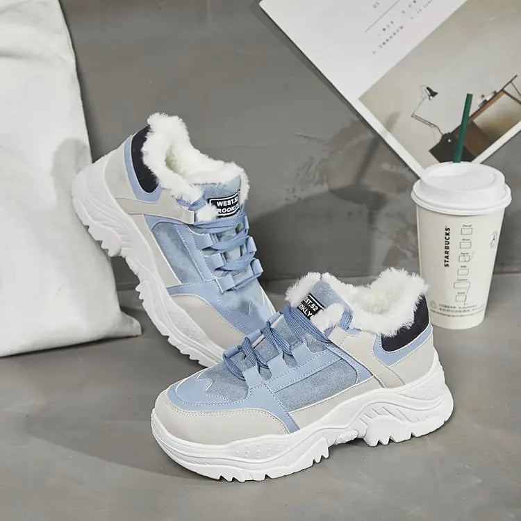 Winter Fleece Sneakers for Women - Thick Sole Fashion