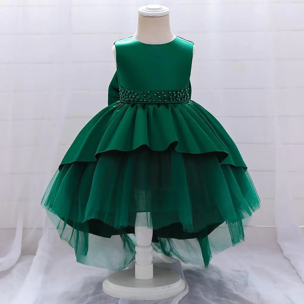 2024 New Girls' Dress with Bow and Tulle Princess Skirt