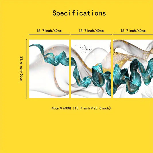 3pcs Abstract Blue Ribbon Canvas Art for Home Decor living room, bedroom, or study,