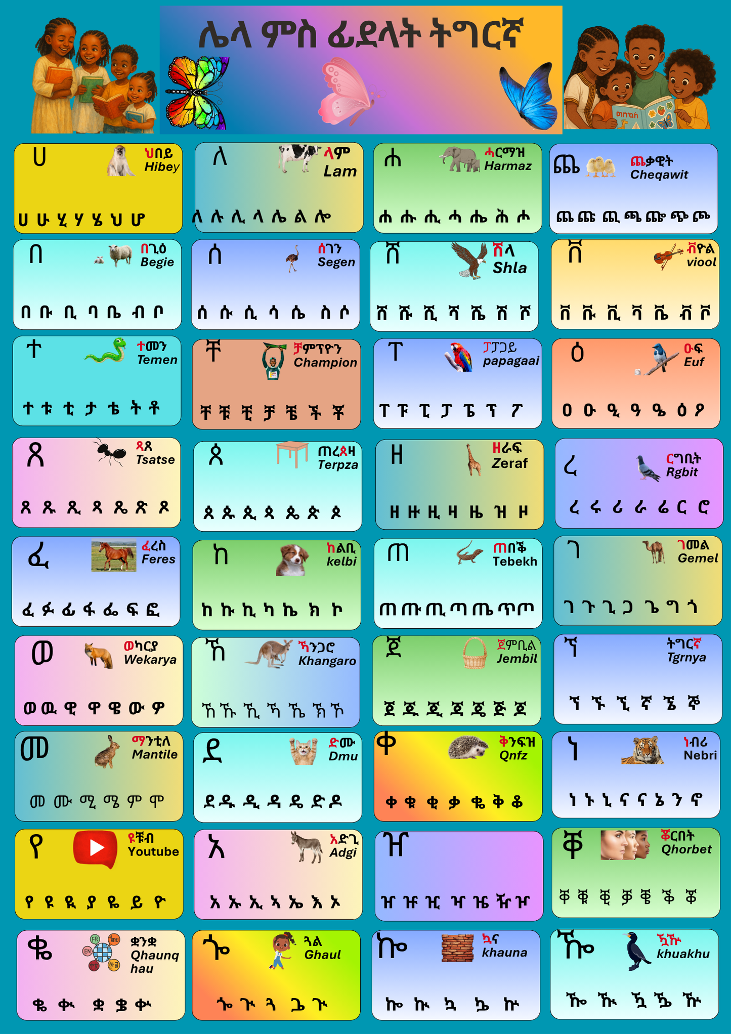 Matte Paper Poster voor kinderen om Tigrinya letters te leren - FkriTigrinya