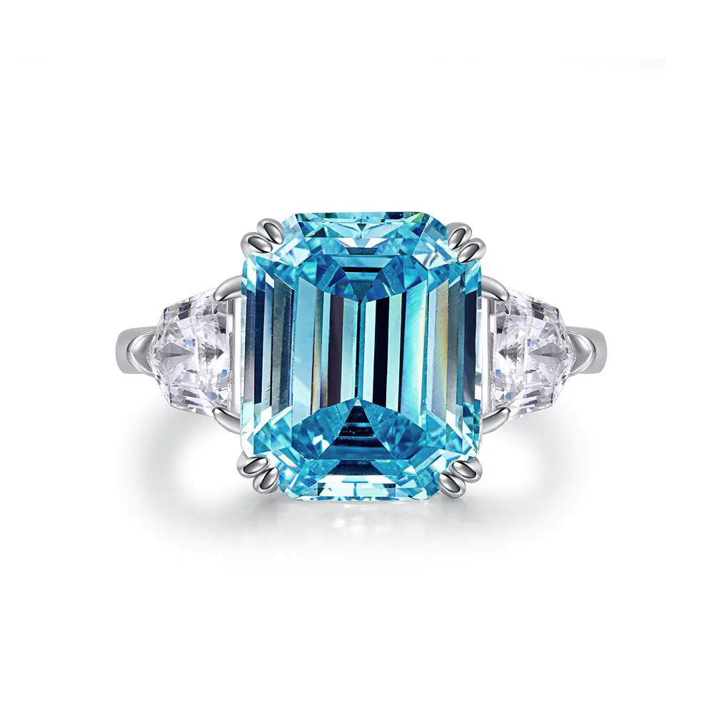 Sky Blue Topaz Emerald Cut Ring in 925 Sterling Silver for woman