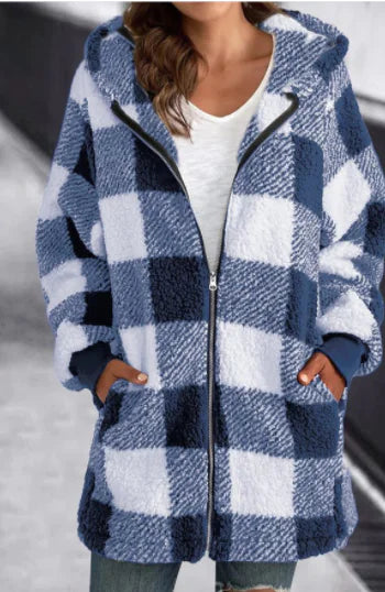 Plaid Long Sleeve Plush Women's Coat - European & American