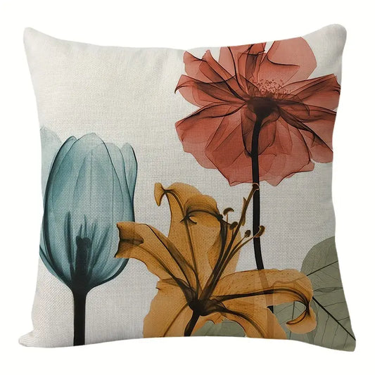 Linen Tulip Printed Throw Pillow Cover 17.72"x17.72"
