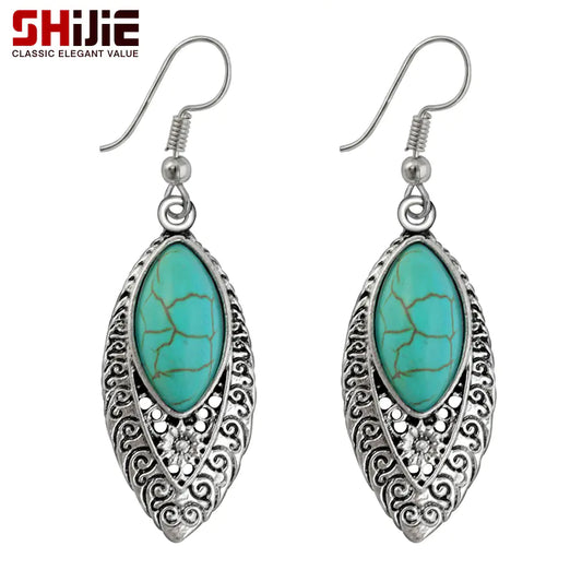 Bohemian Vintage Turquoise Leaf Earrings Accessory 13cm x 9cm x 5cm,