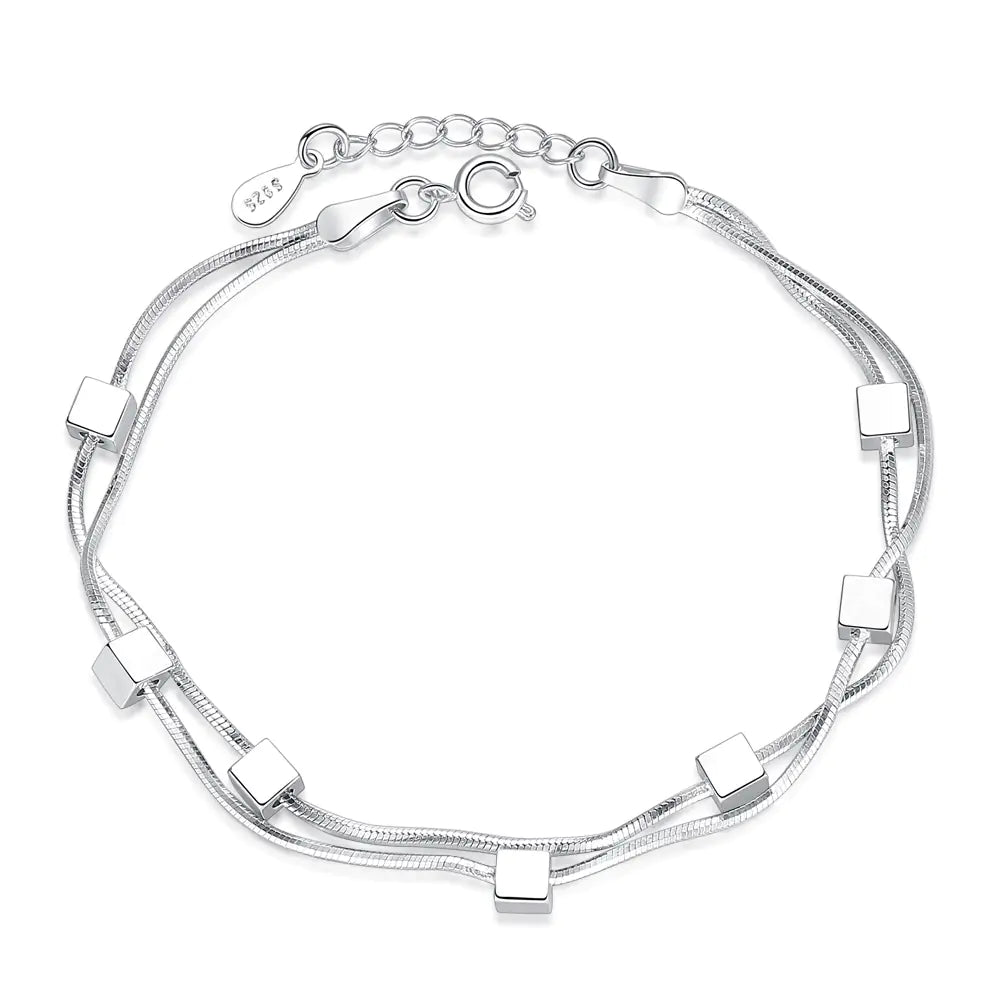 Adjustable 925 Sterling Silver Double Chain Bracelet