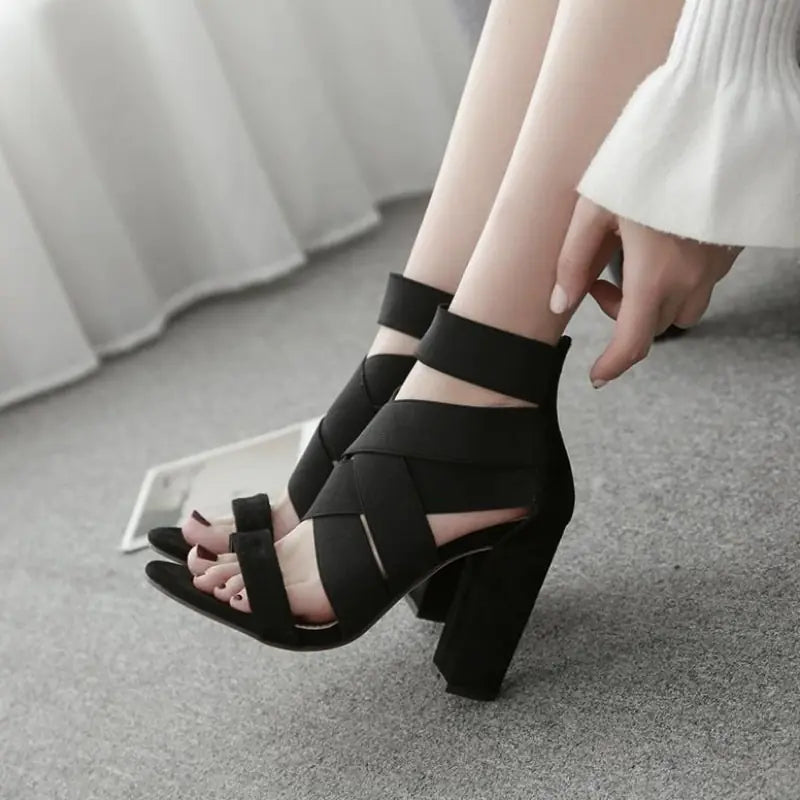 Chunky Heeled Open-Toe Sandals with Cross Straps