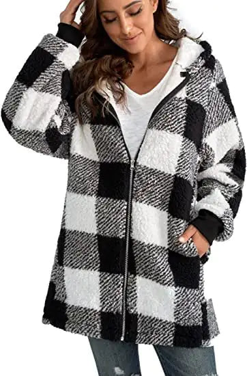 Plaid Long Sleeve Plush Women's Coat - European & American