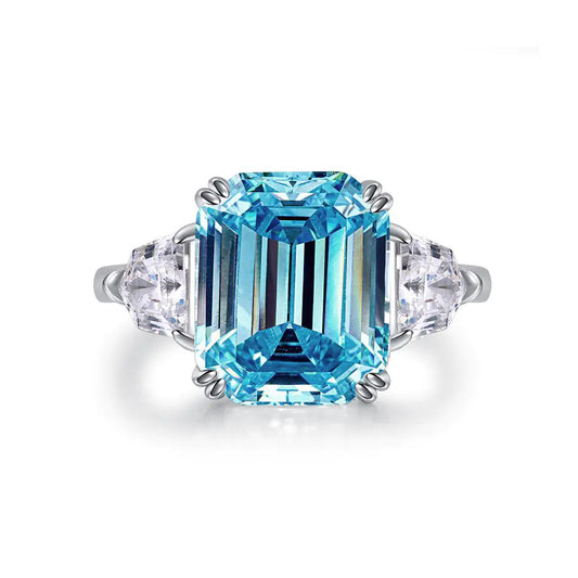 Sky Blue Topaz Emerald Cut Ring in 925 Sterling Silver for woman