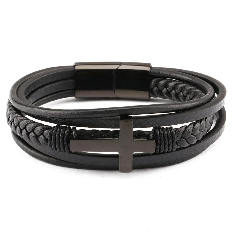 Geflochtenes Retro-Lederarmband für Herren – Akzente aus Stahl