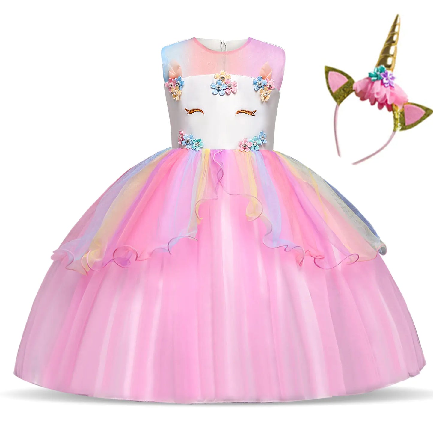 Fluffy Yarn Flower Girl Princess Dress for Kids from 90cm to 160cm