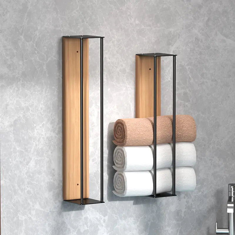 Wall-Mounted Wood & Metal Towel Rack