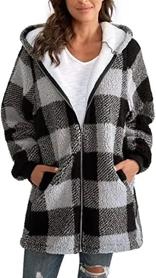Plaid Long Sleeve Plush Women's Coat - European & American