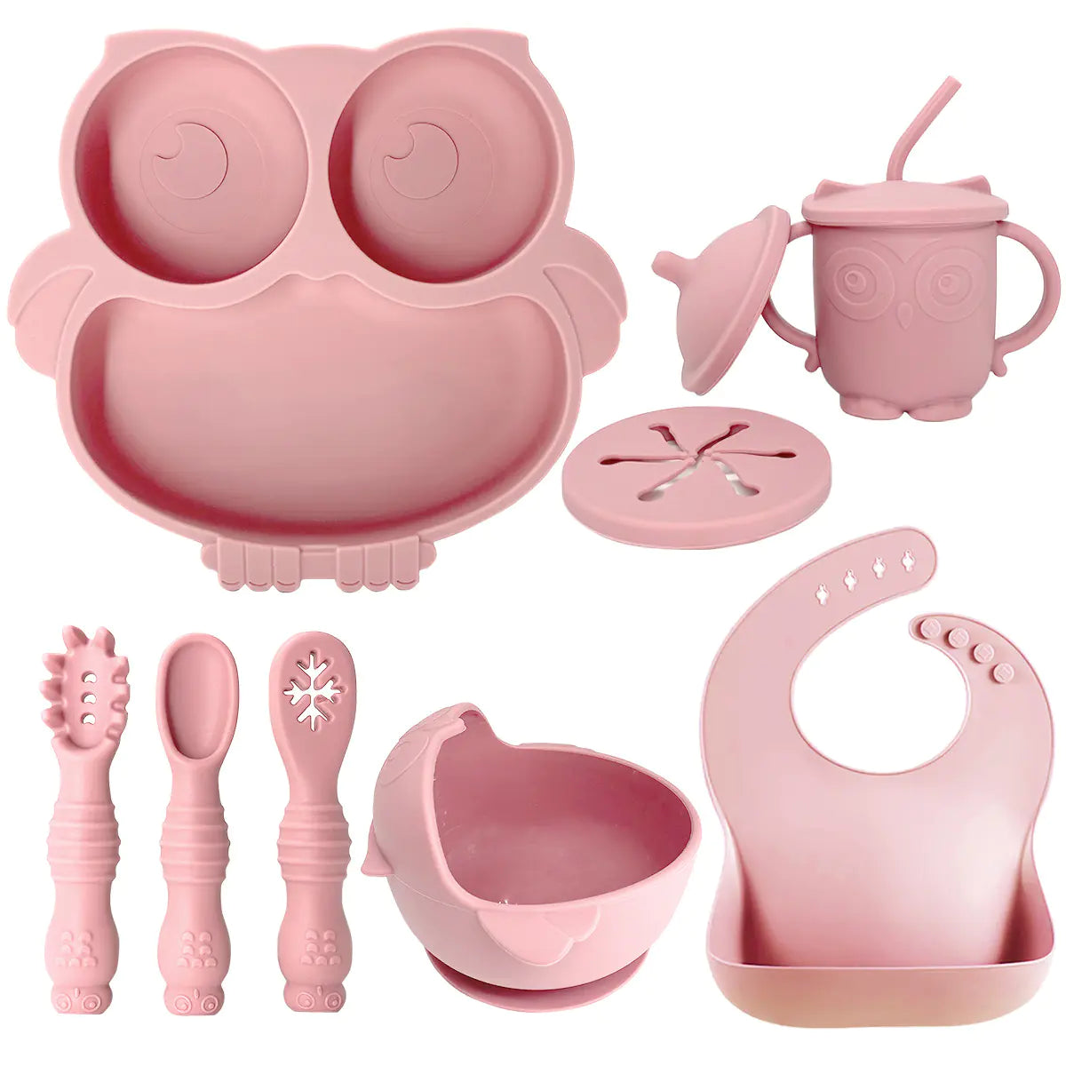 Silicone Baby Tableware Set with Suction Bowl and Owl