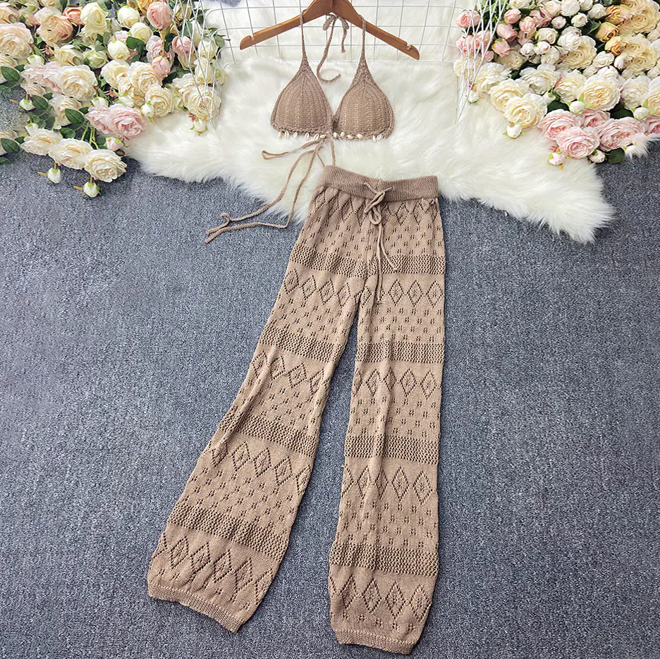 High-Waisted Wide-Leg Pants and Crop Top Set