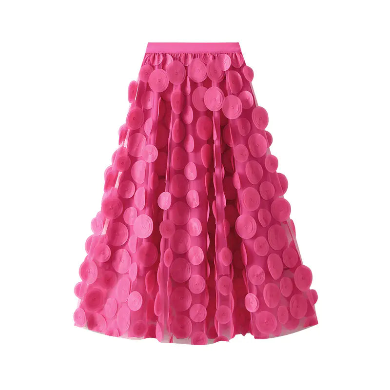 3D Polka Dot Black Mesh Skirt