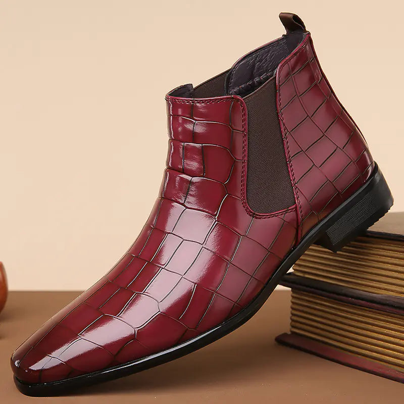 Men's High-Top Glossy Leather Chelsea Boots