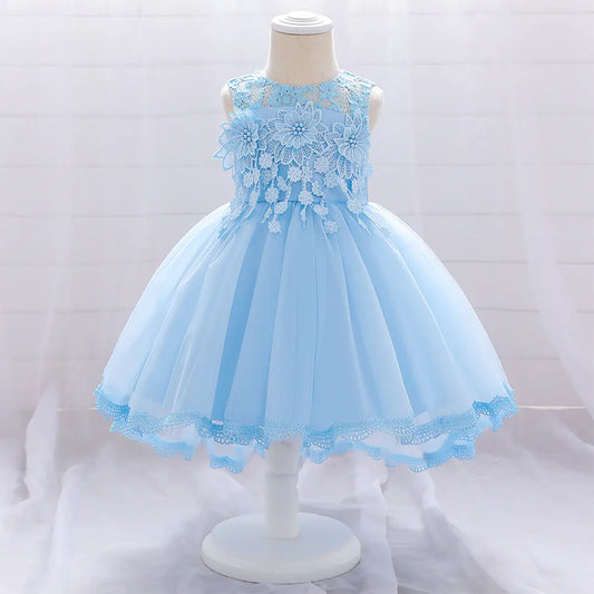 Lace Flower Pearl Flower Girl Dress for Kids 70cm to 90cm,