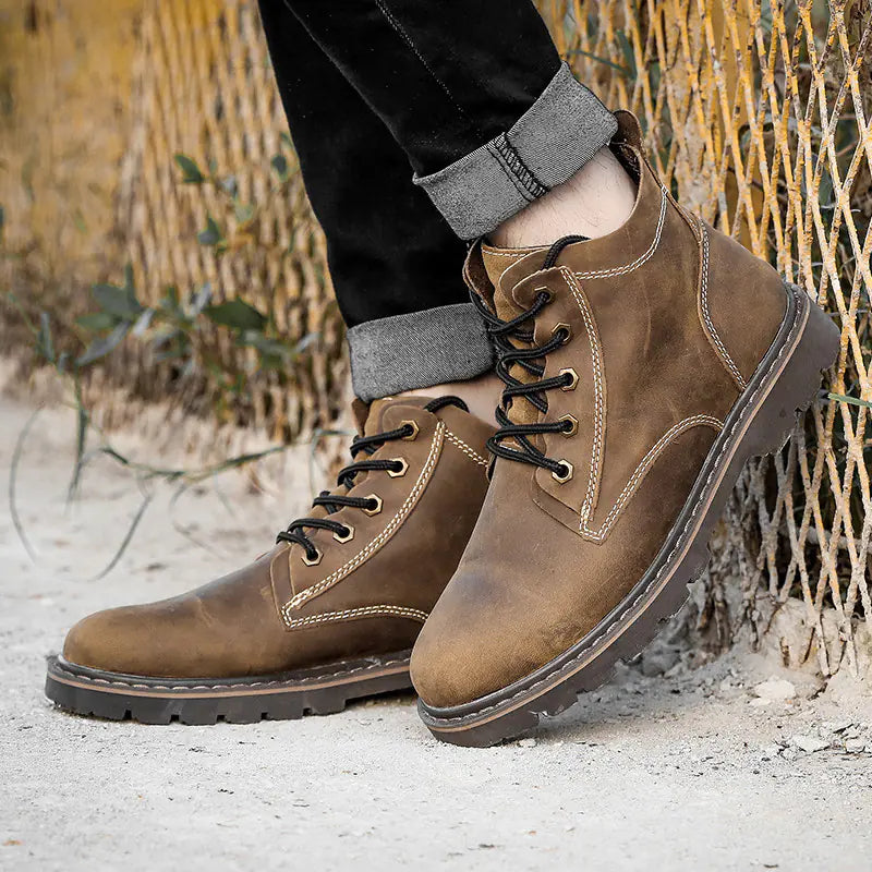 Vintage High-Top Men's Leather Work Boots