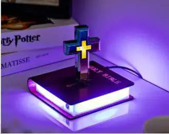 Handmade Levitating Cross with Colorful Light Base (Set)