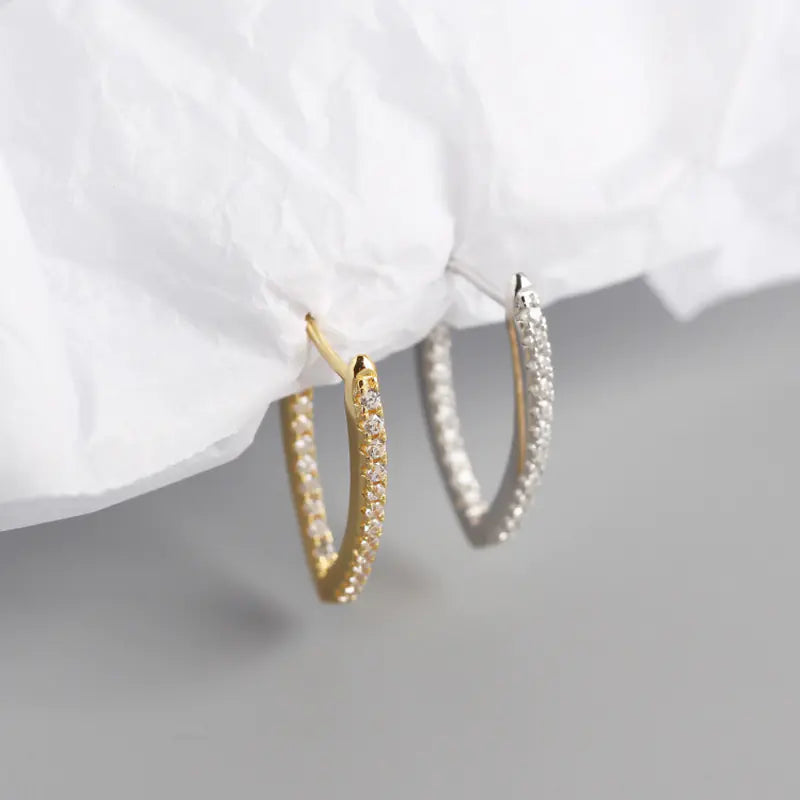 Geometrische S925 Zilveren Grote Hoepel Oorbellen met Diamanten – Statement Luxe
