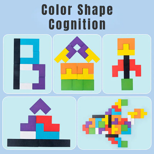 3D Colorful Wooden Tangram Puzzle Educational Toy - FkriTigrinya