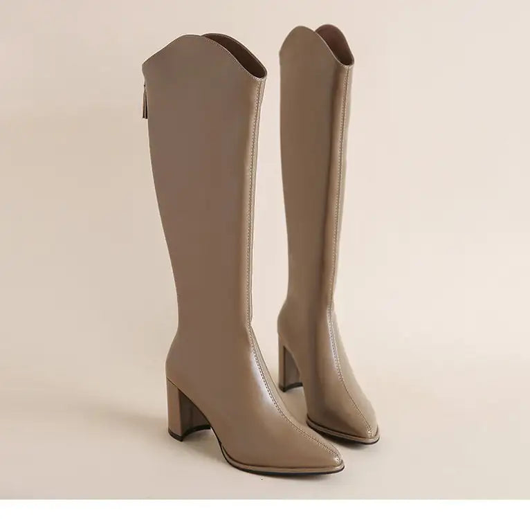 Women’s Below-Knee Boots – Pointed Toe & Chunky Heel