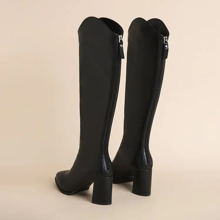 Women’s Below-Knee Boots – Pointed Toe & Chunky Heel