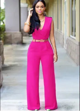 High-Waisted V-Neck Wide-Leg Pants with Belt Set