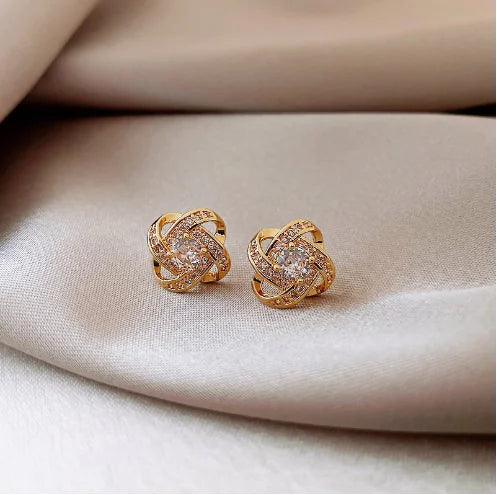 S925 Silver Flower Stud Earrings with Diamonds