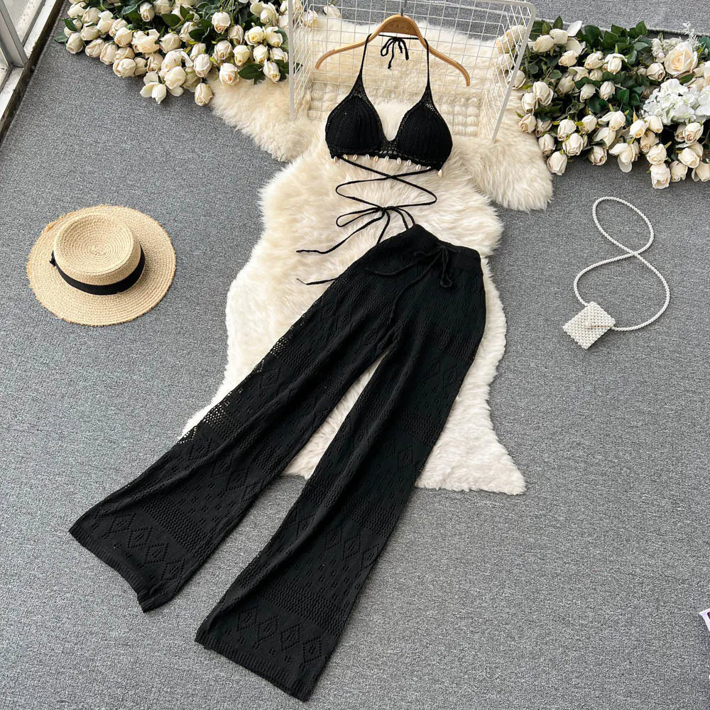 High-Waisted Wide-Leg Pants and Crop Top Set