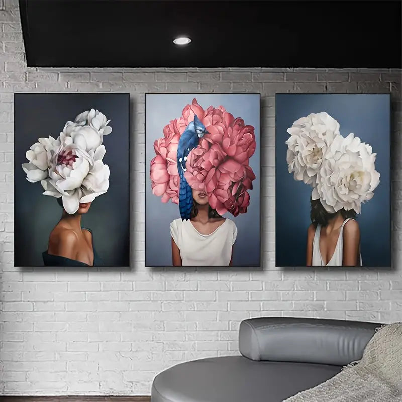 3pcs Frameless Abstract Floral Canvas Wall Art Set 20x25cm or 30x40cm