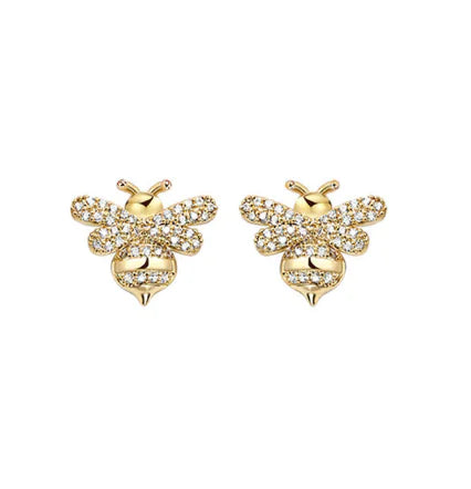 S925 Silver Bee Stud Earrings with Zirconia Stones