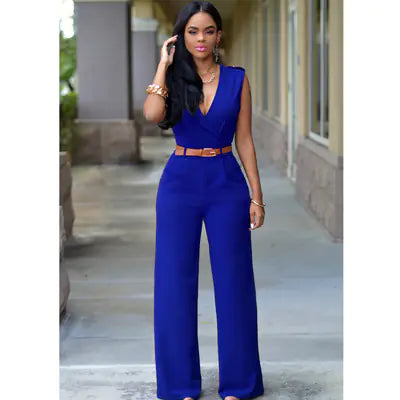High-Waisted V-Neck Wide-Leg Pants with Belt Set
