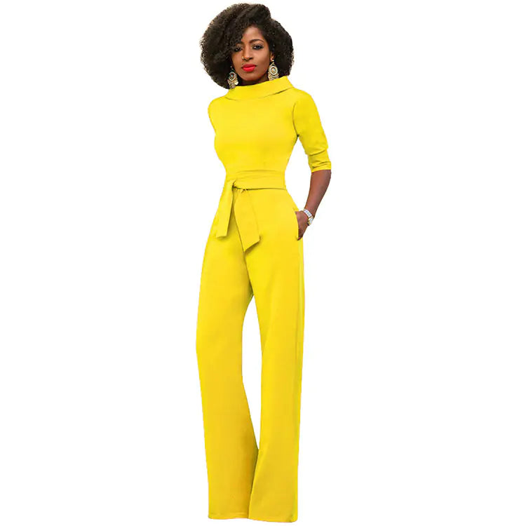 Fashionable Women's Solid Color High Waist Jumpsuit sizes S t/m XL (of maat 34 t/m 44,
