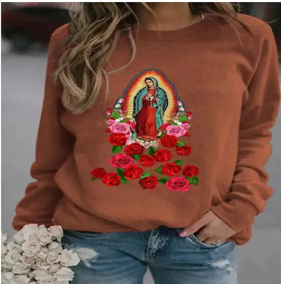 Women's Printed Loose Long Sleeve Round Neck Sweater