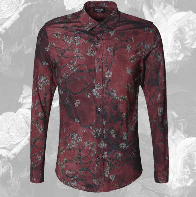 Floral Long Sleeve Shirt, Slim Fit Casual Top