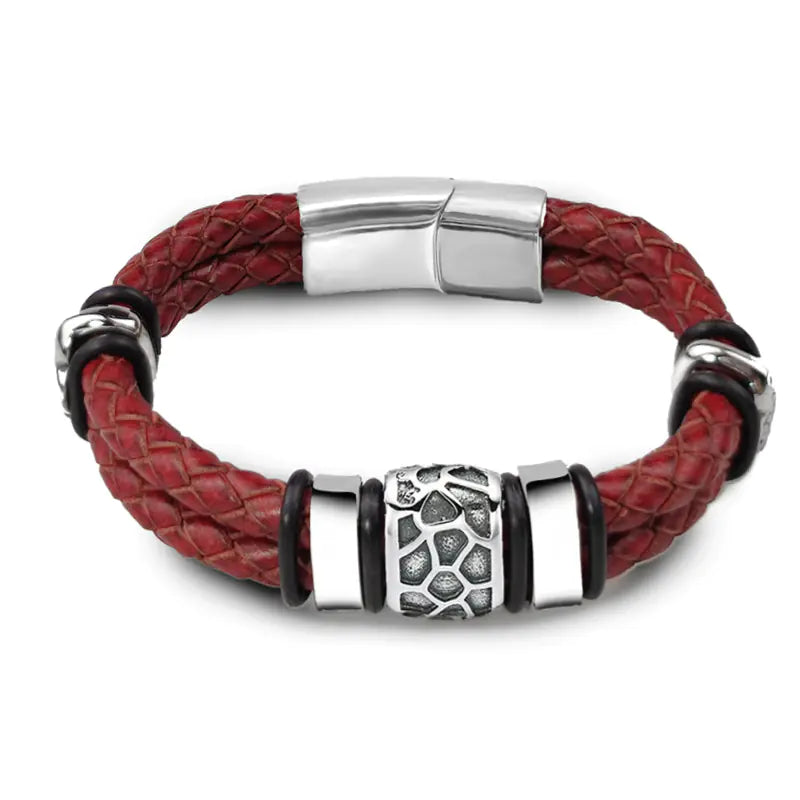 Men's Vintage Genuine Leather & Stainless Steel Bracelet