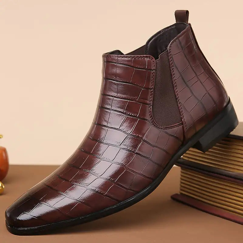 Men's High-Top Glossy Leather Chelsea Boots