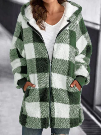 Plaid Long Sleeve Plush Women's Coat - European & American