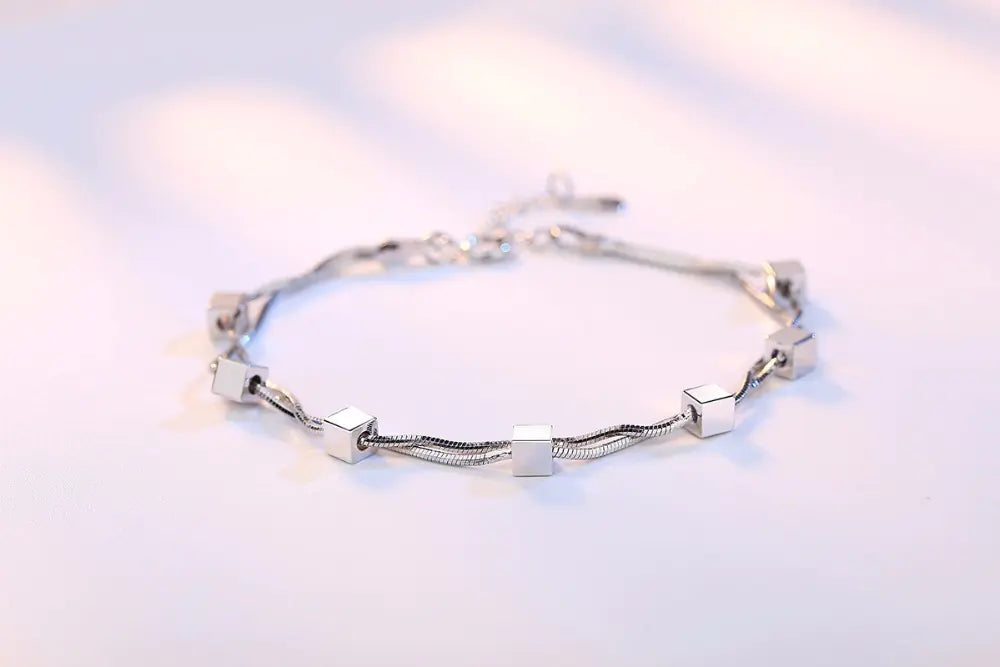 Adjustable 925 Sterling Silver Double Chain Bracelet