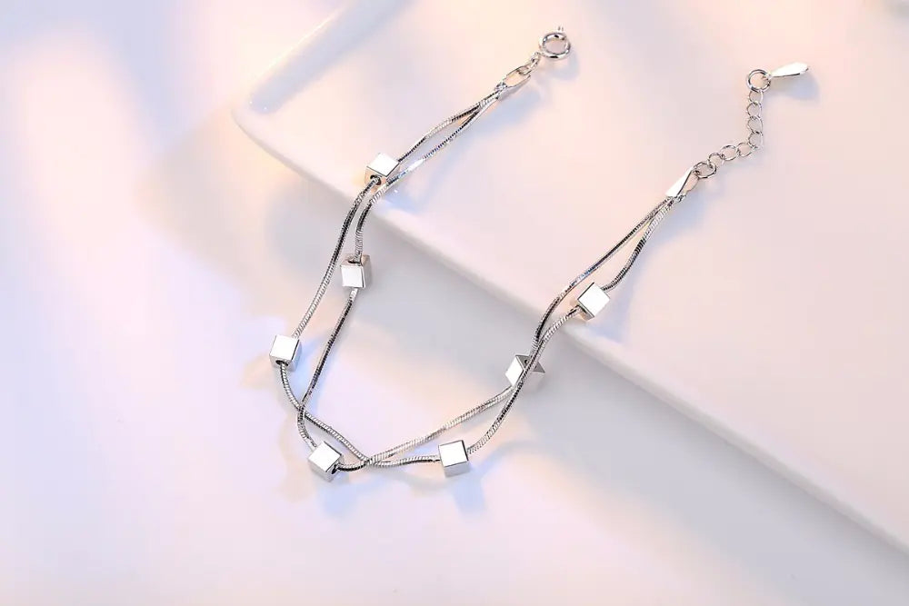 Adjustable 925 Sterling Silver Double Chain Bracelet