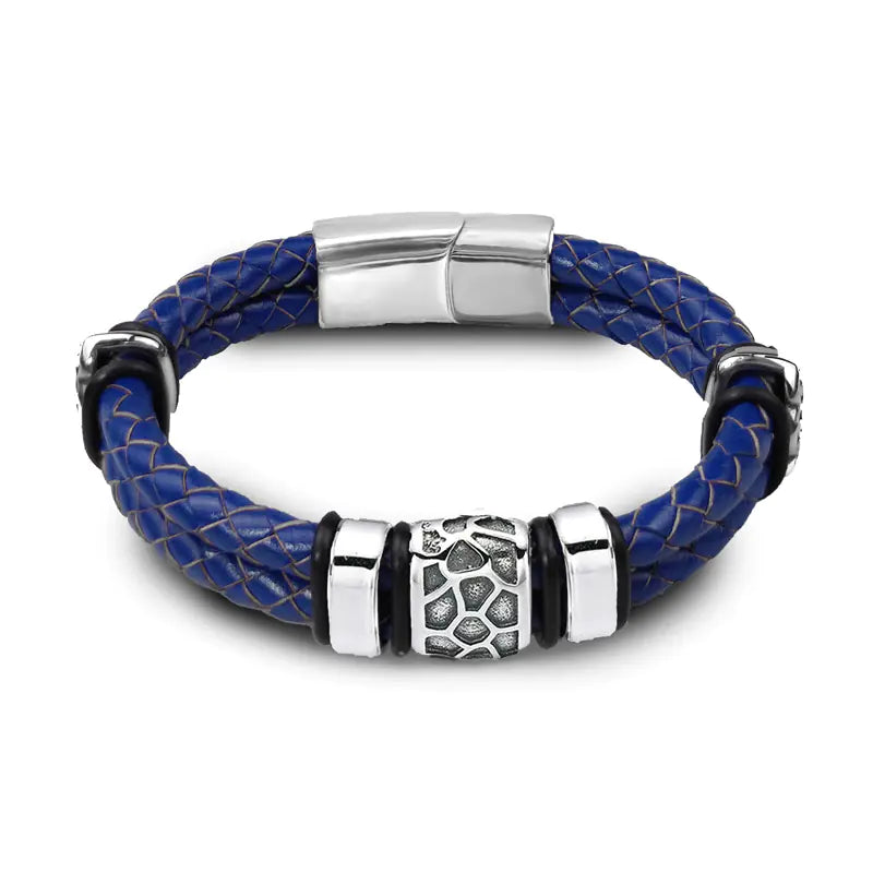 Men's Vintage Genuine Leather & Stainless Steel Bracelet