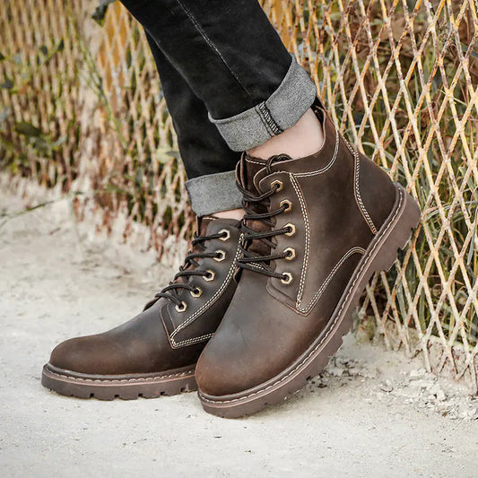 Vintage High-Top Men's Leather Work Boots