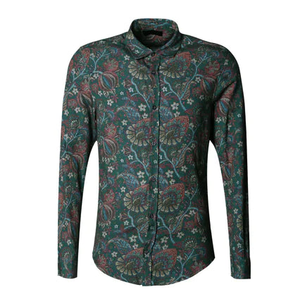 Floral Long Sleeve Shirt, Slim Fit Casual Top