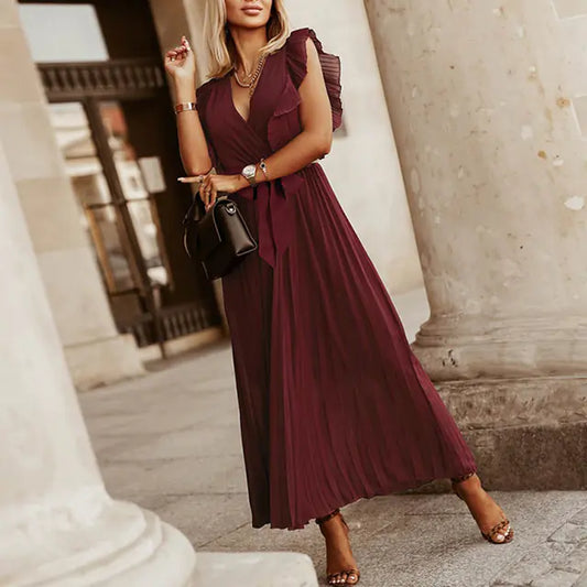 Elegant Slim Draped Pleated Summer Chiffon Dress Available in sizes from S to XXL