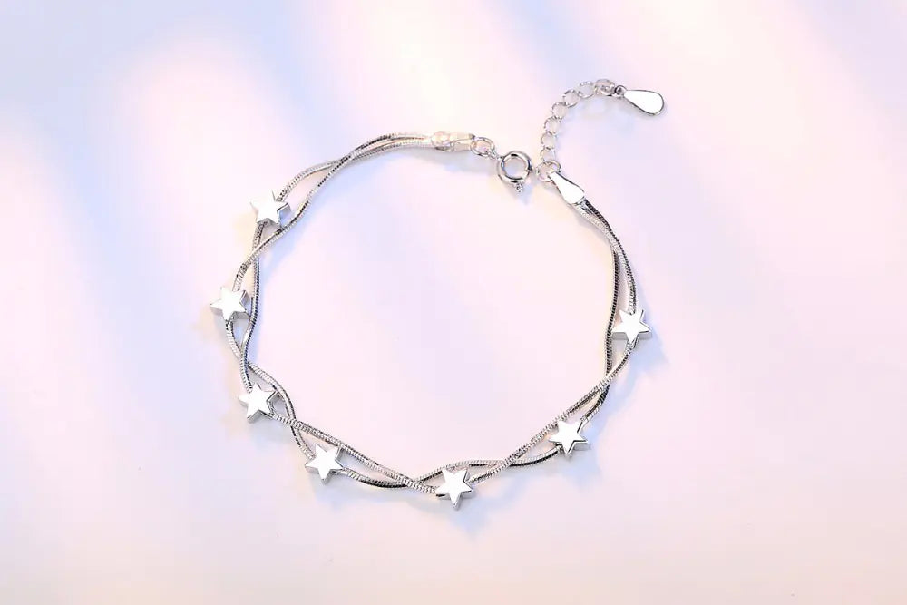 Adjustable 925 Sterling Silver Double Chain Bracelet