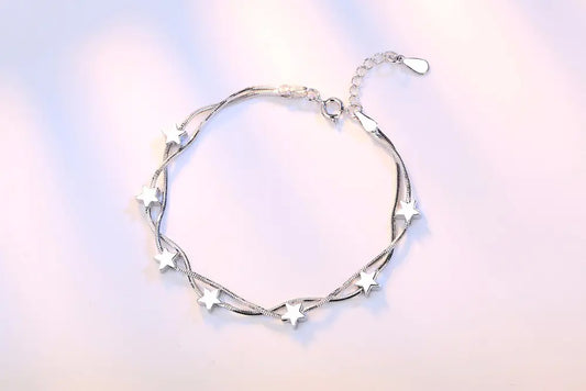 Adjustable 925 Sterling Silver Double Chain Bracelet
