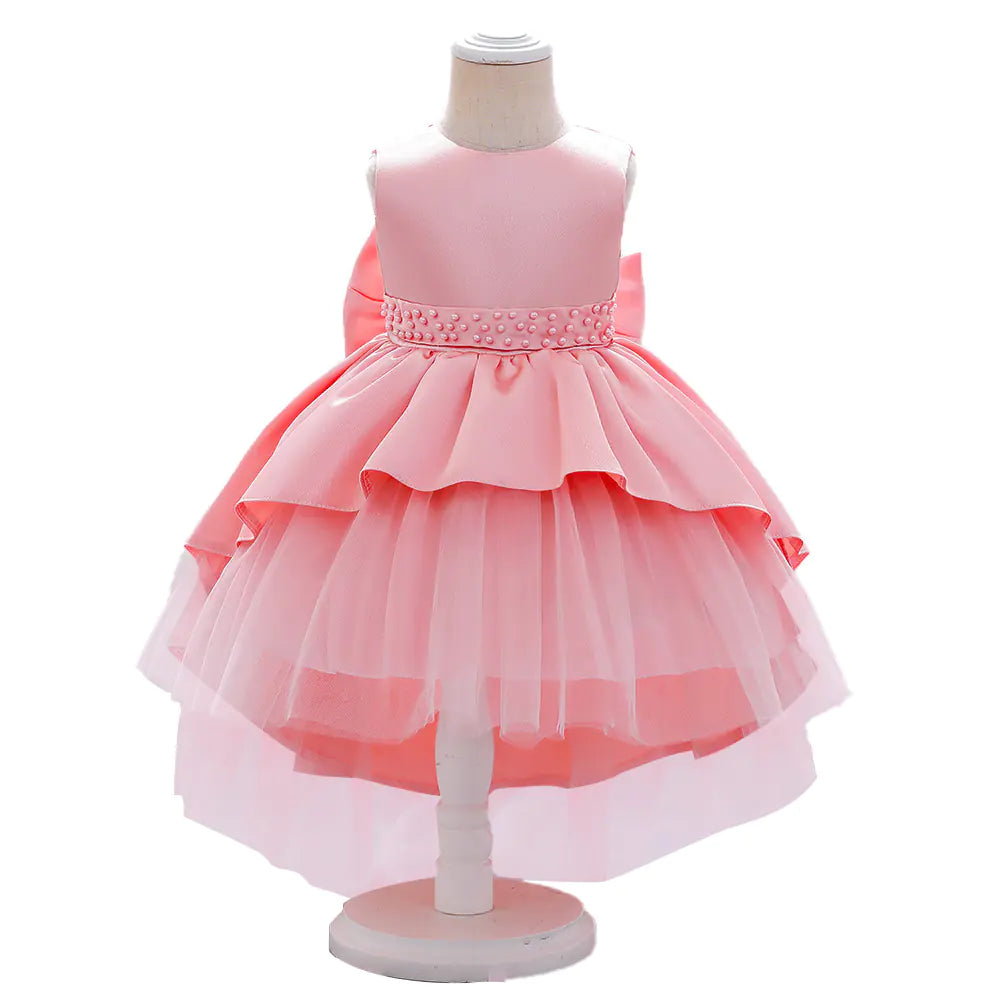2024 New Girls' Dress with Bow and Tulle Princess Skirt
