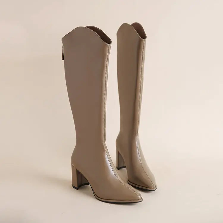Women’s Below-Knee Boots – Pointed Toe & Chunky Heel